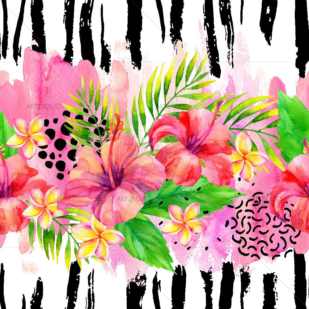 Watercolor Tropical Floral Art D1 — custom-size art design 5016201