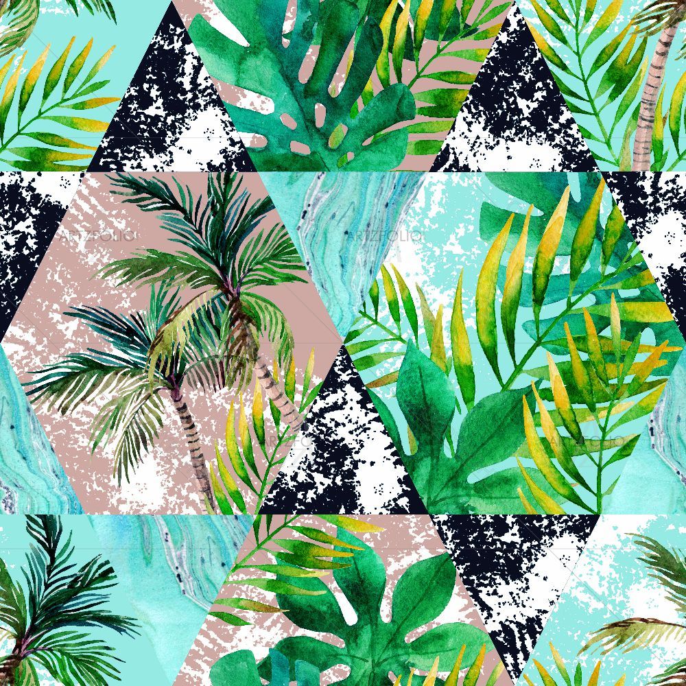 Watercolor Tropical Leaves and Palm Trees — custom-size art design 5016230