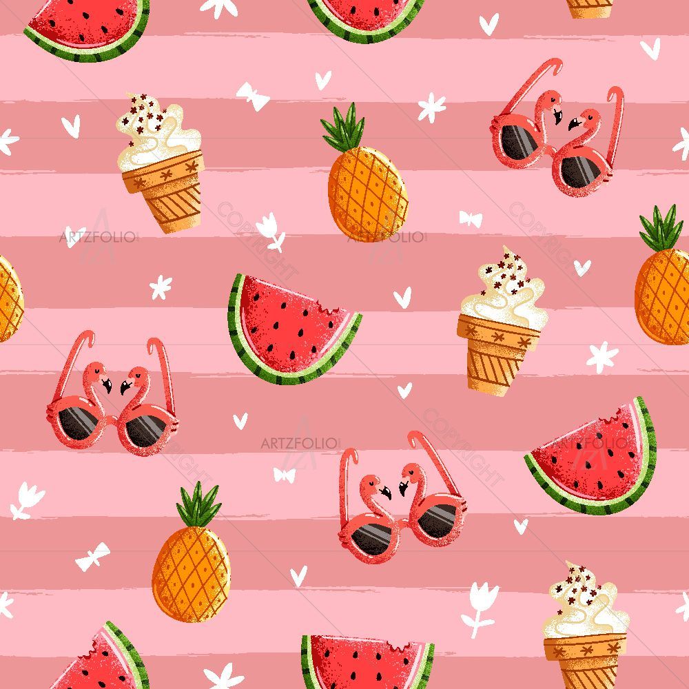 Pink Summer Pattern — Botanical custom art by ArtzFolio