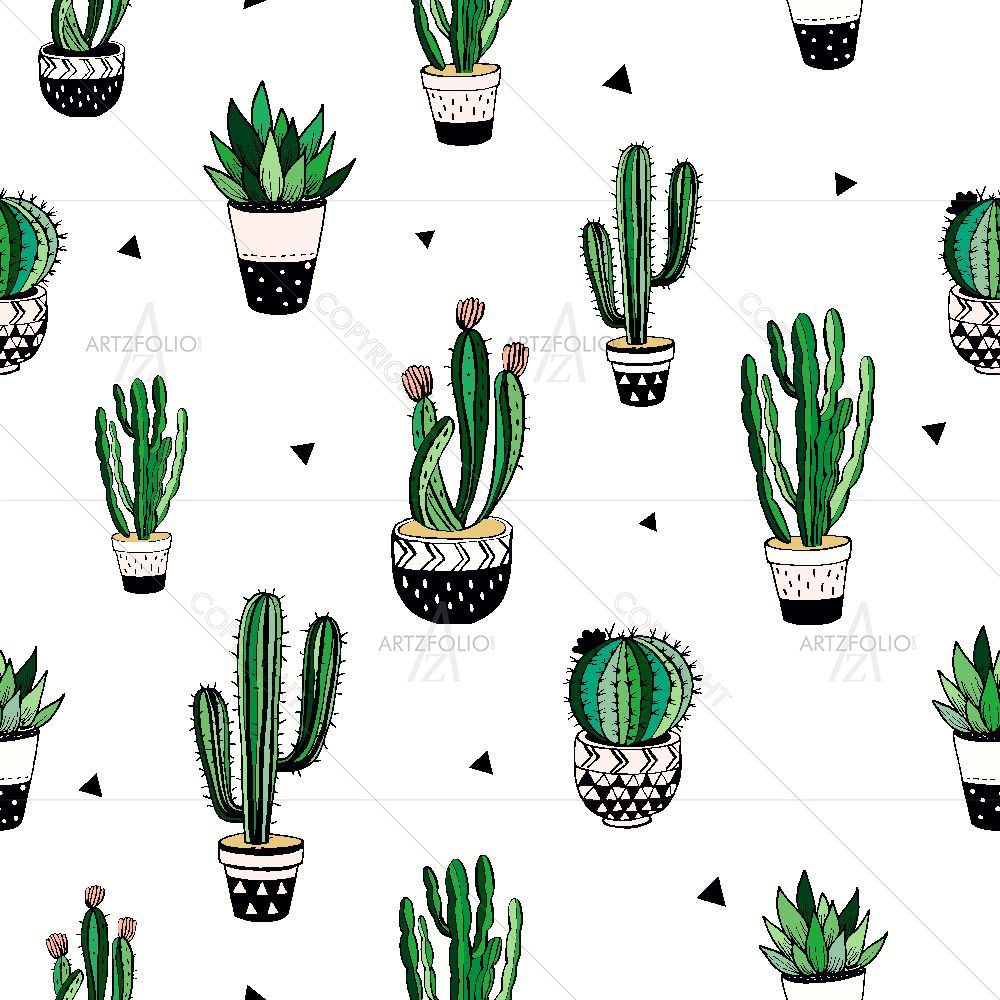 Hand-Drawn Cactus D3 — custom-size art design 5016281