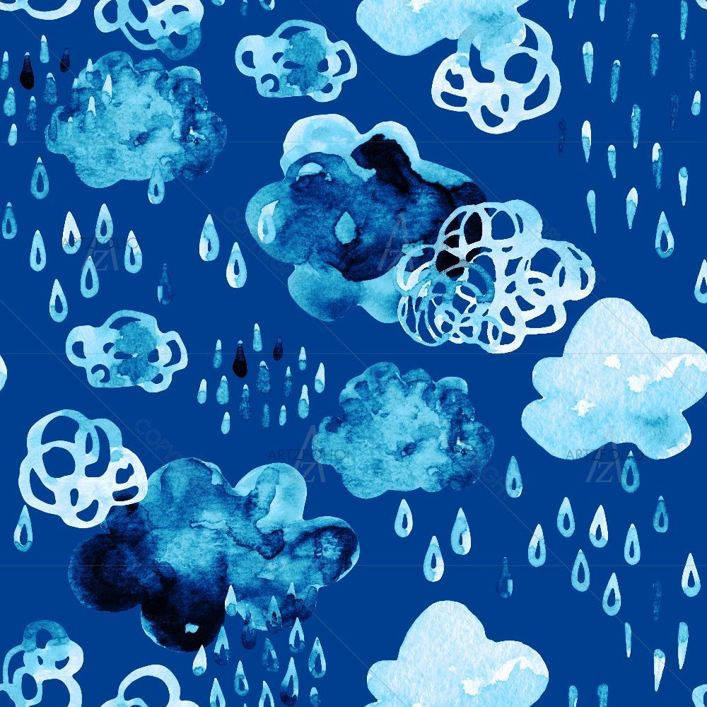 Watercolor Clouds with Raindrops — Nature custom art by ArtzFolio