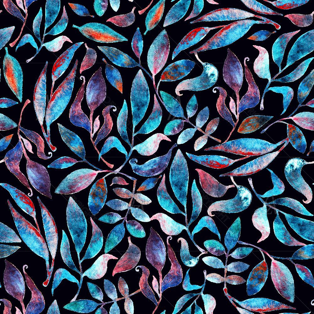 Watercolor Blue Branches and Leaves — custom-size art design 5016340