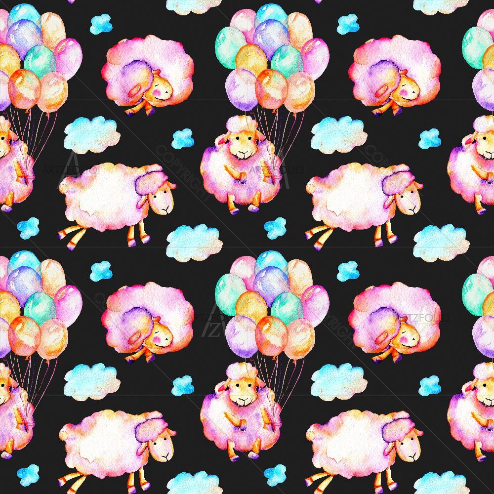 Watercolor Pink Sheeps D1 — custom-size art design 5016342