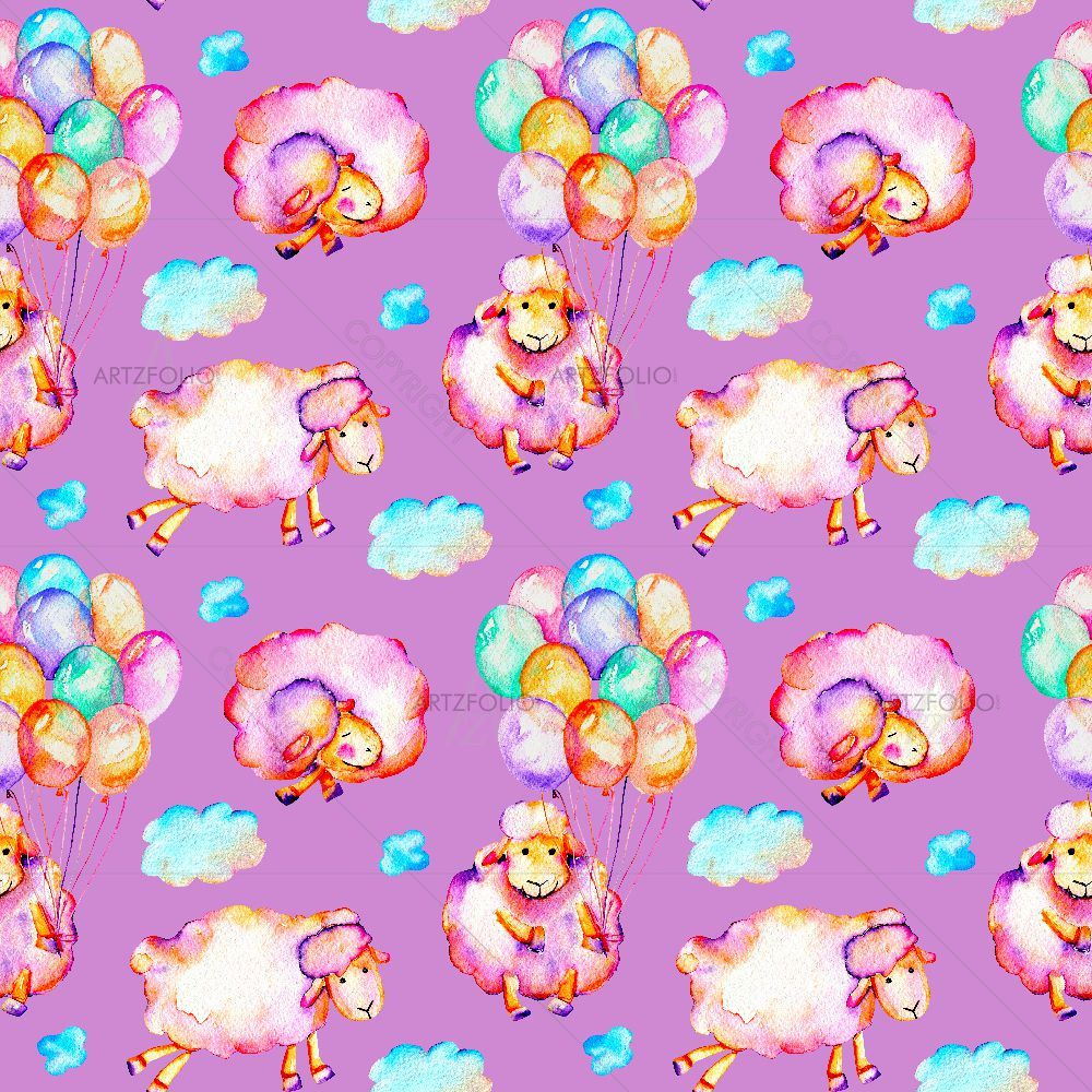 Watercolor Pink Sheeps D2 — Animals custom art by ArtzFolio