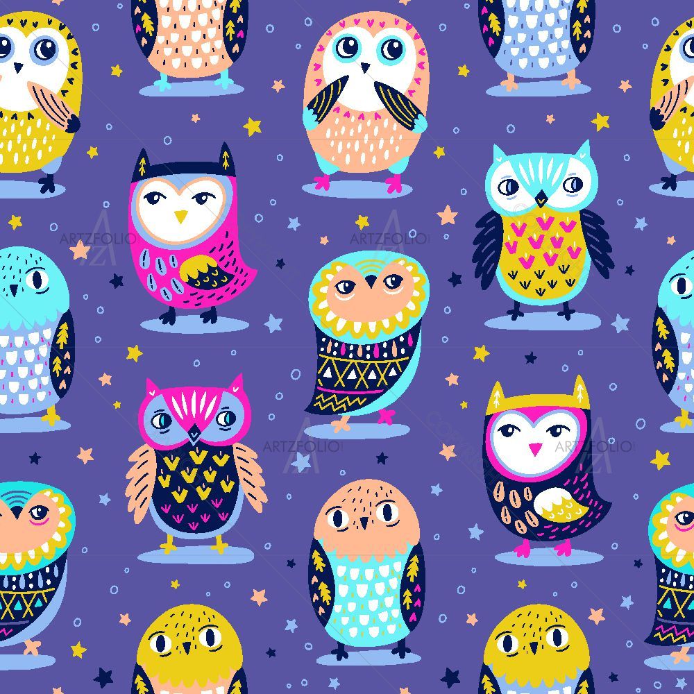 Owls & Stars D1 — Patterns custom art by ArtzFolio