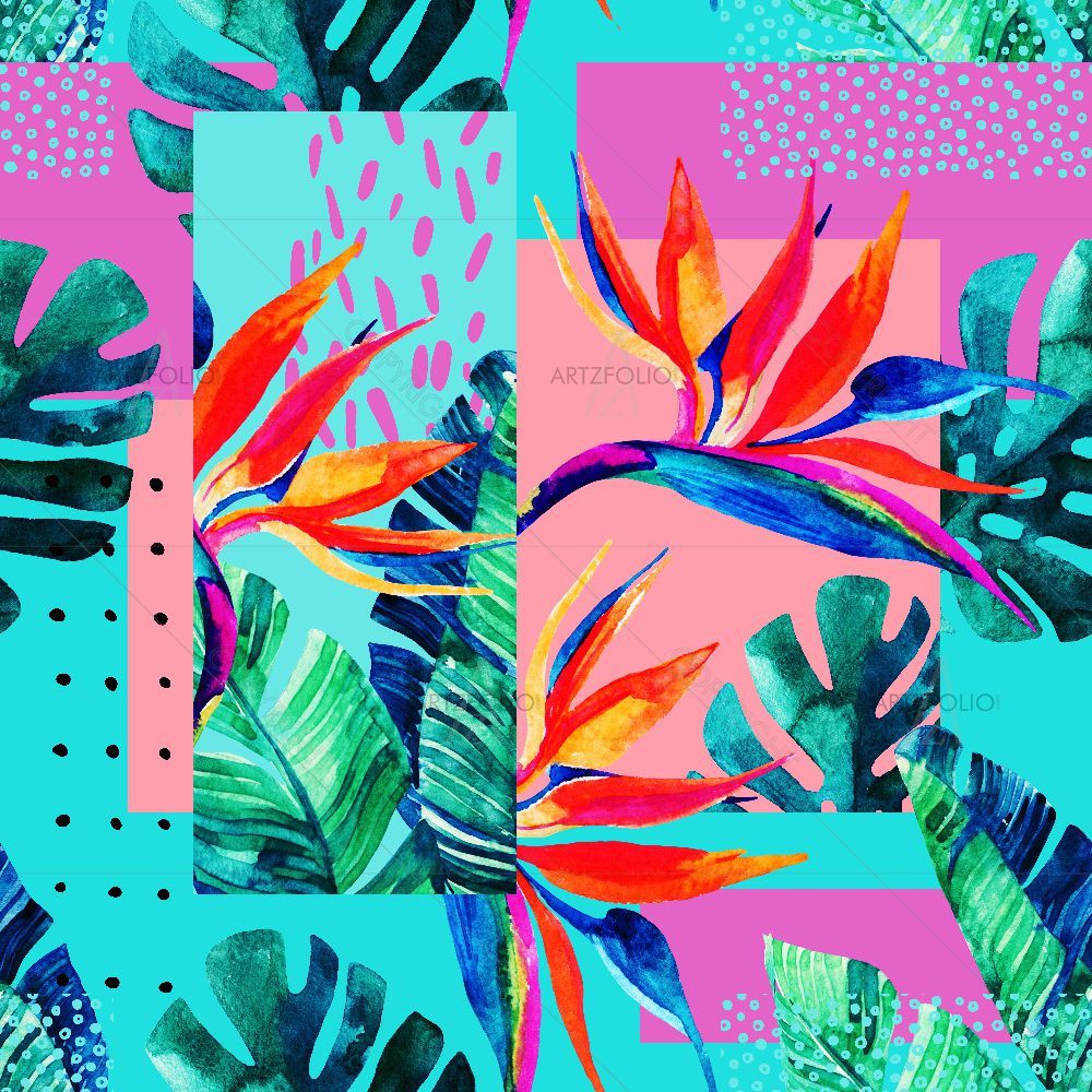 Summer Watercolor Tropical Leaves D1 — custom-size art design 5016365