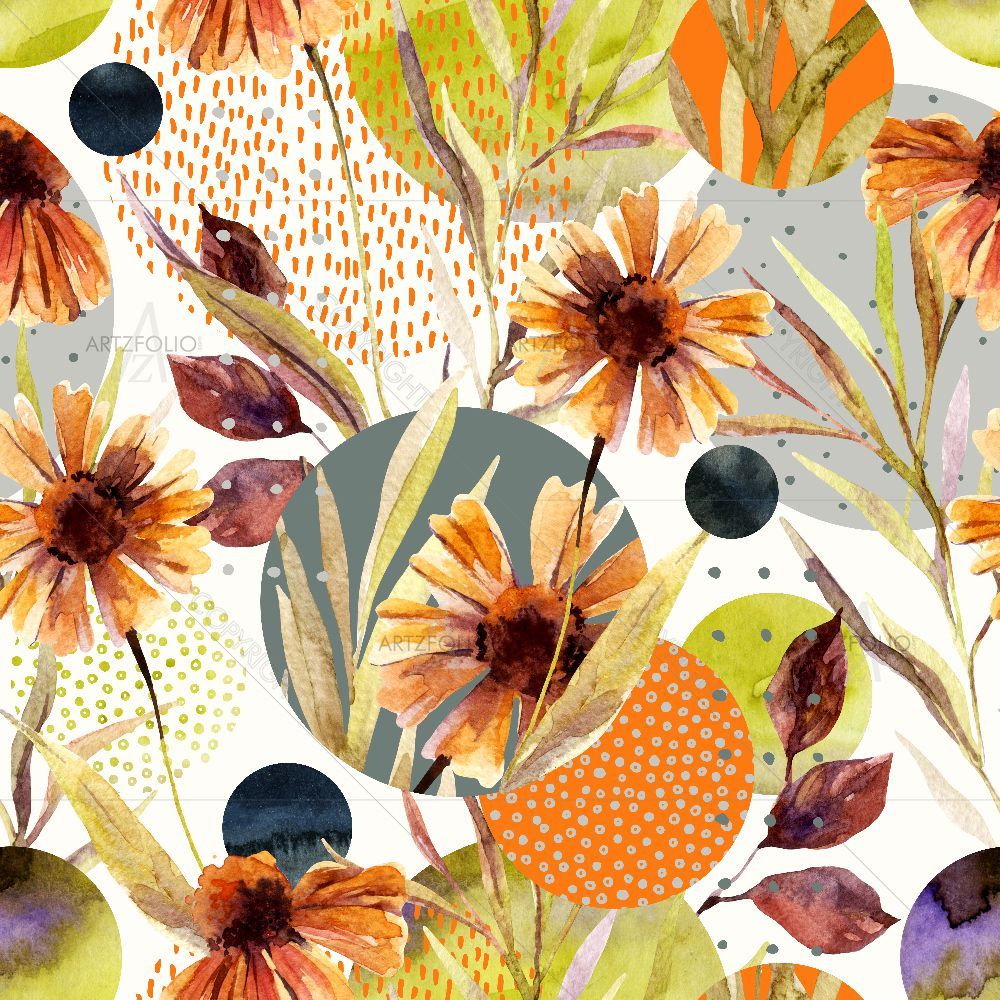 Watercolor Floral Leaves D3 — custom-size art design 5016377