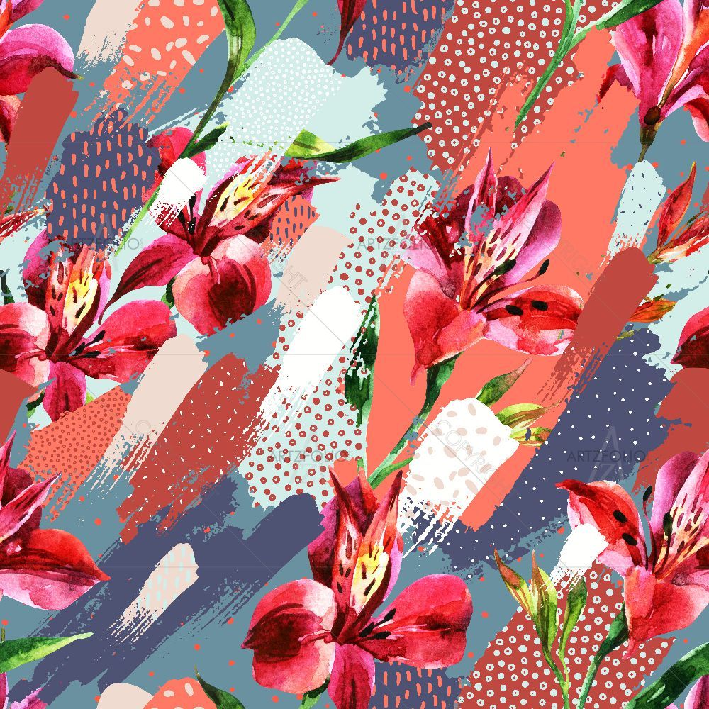 Watercolor Splatters with Doodle — custom-size art design 5016380