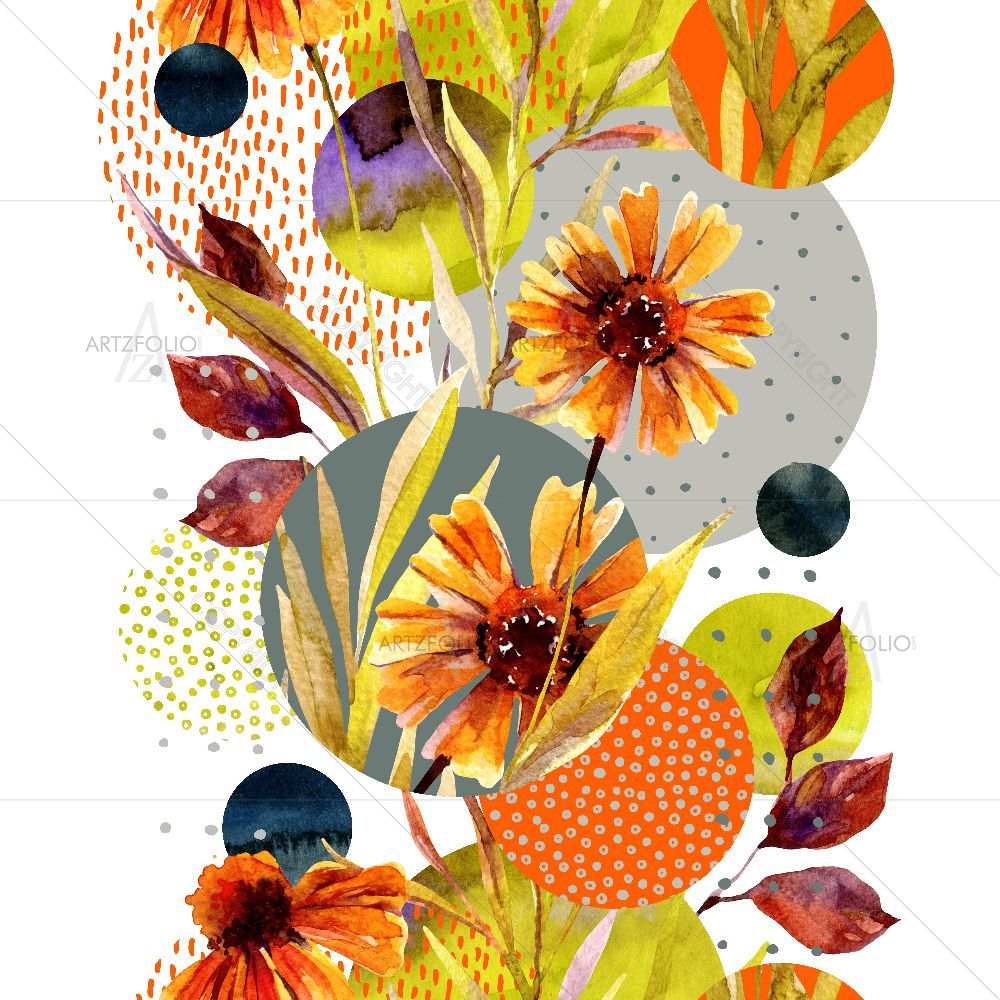 Watercolor Floral Leaves D6 — custom-size art design 5016392