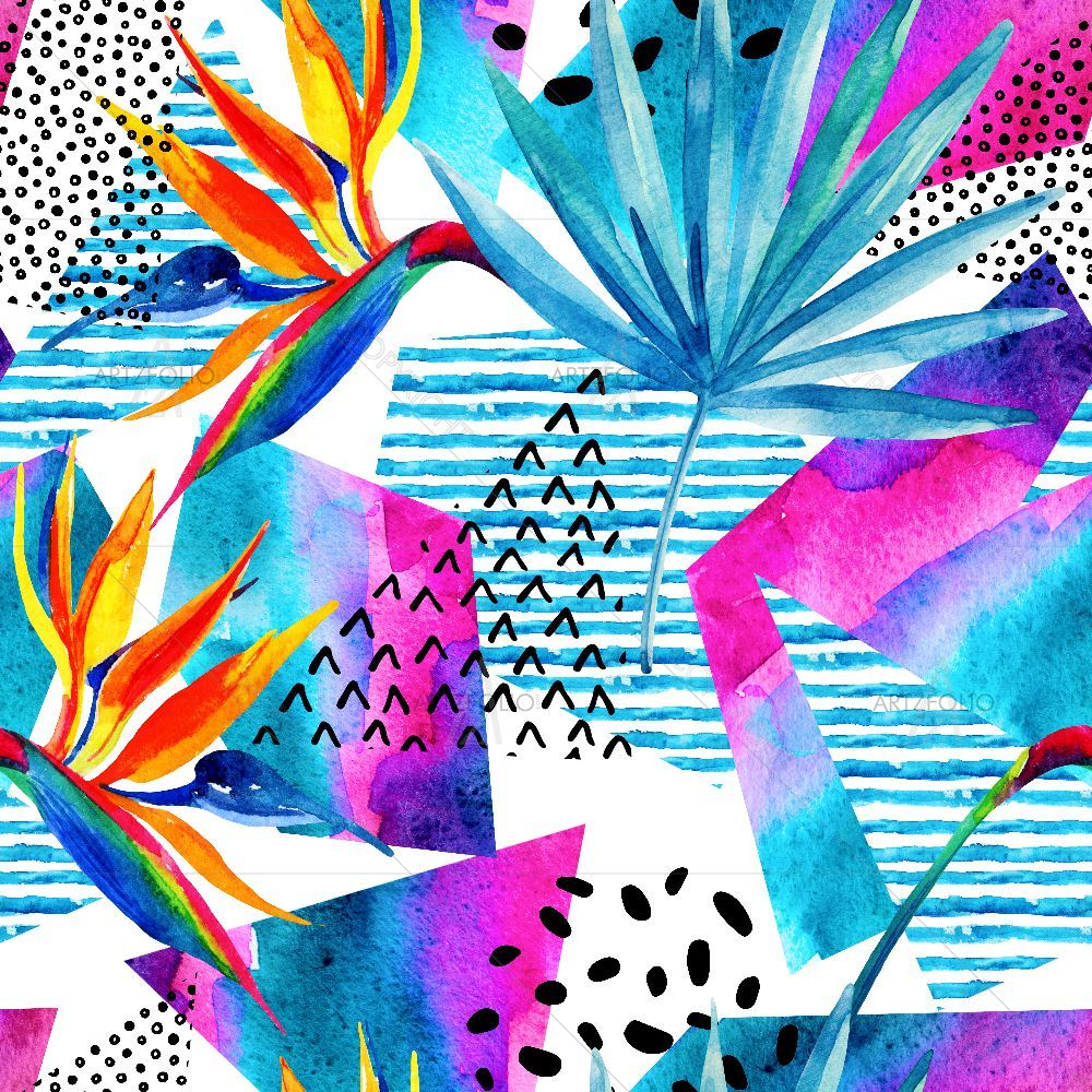 Watercolor Tropical Flowers D2 — custom-size art design 5016397