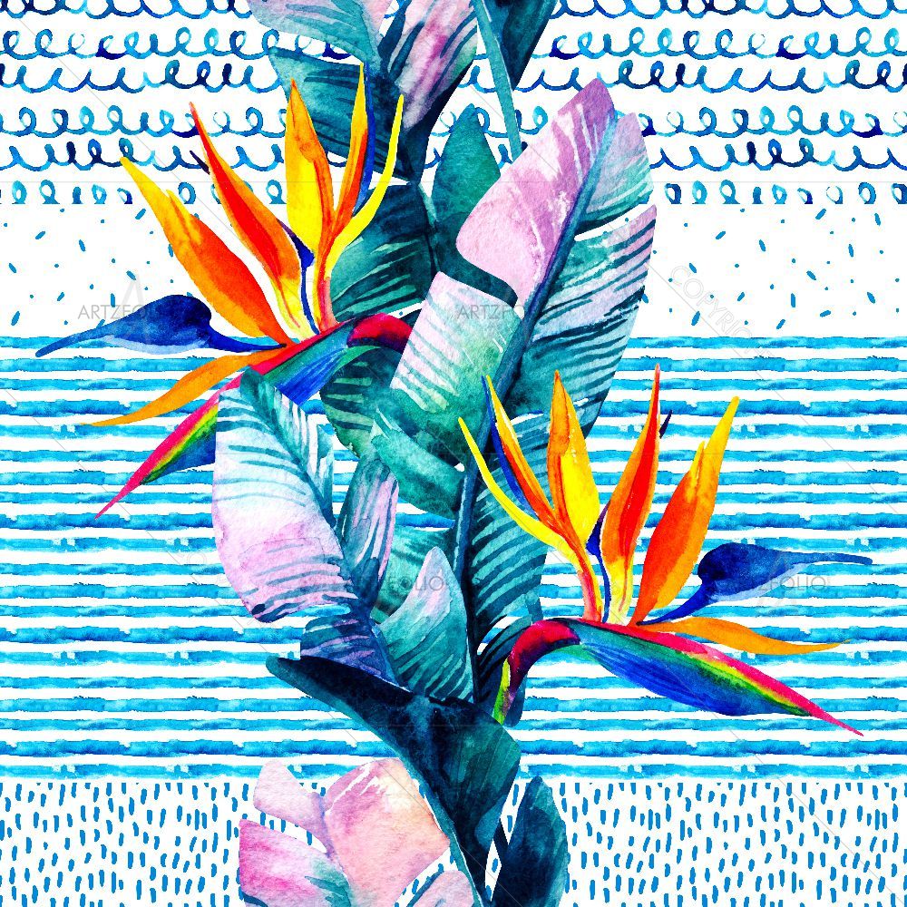 Watercolor Floral Leaves D7 — custom-size art design 5016405