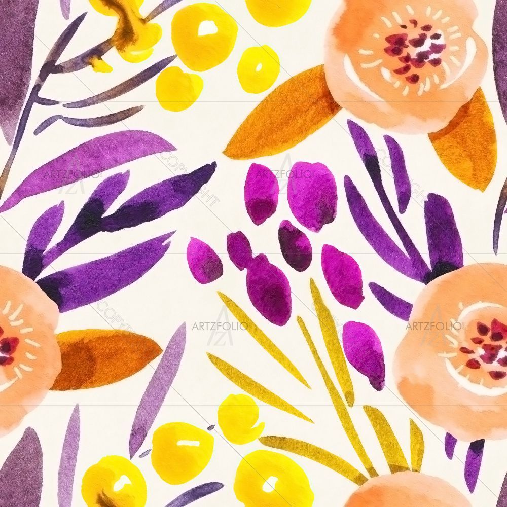 Watercolor Floral Pattern D39 — Botanical custom art by ArtzFolio
