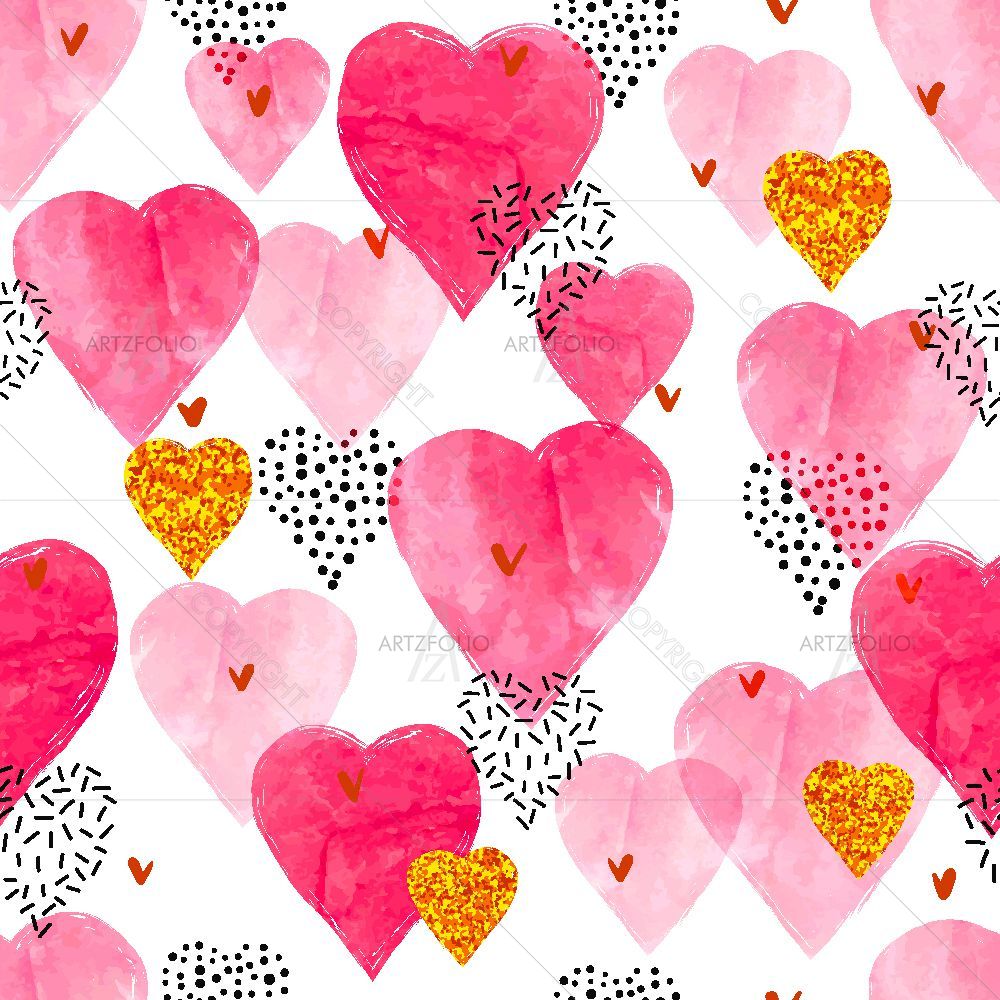 Pink Watercolor Hearts — custom-size art design 5016410