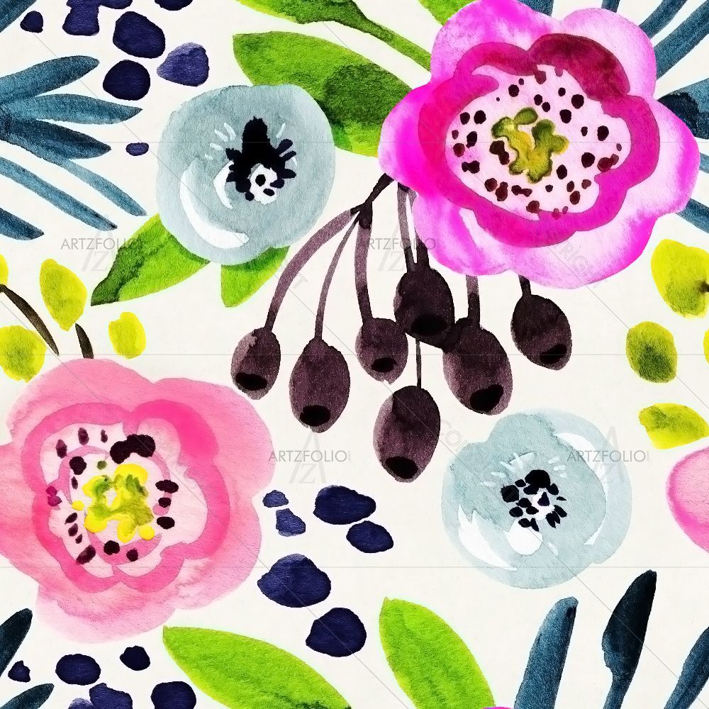 Watercolor Floral Pattern D40 — custom-size art design 5016414