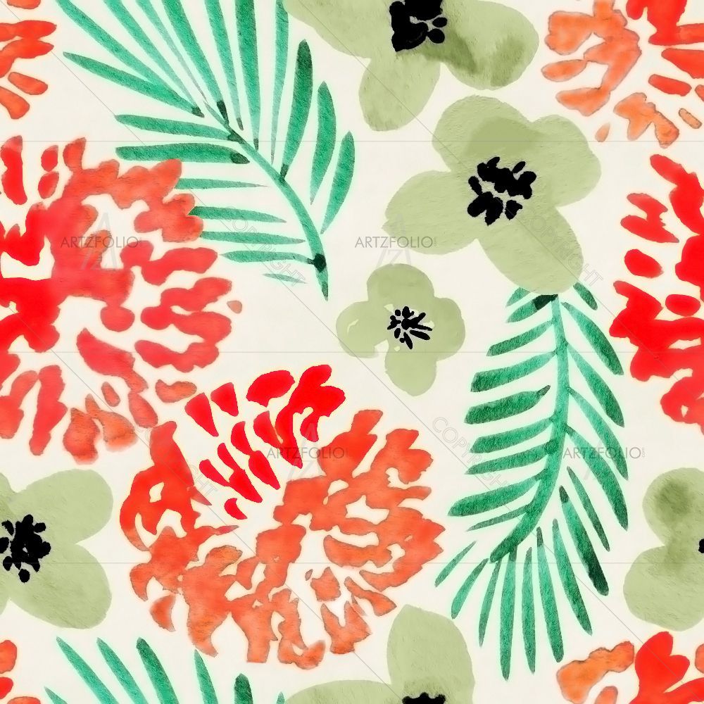 Watercolor Floral Pattern D41 — Botanical custom art by ArtzFolio