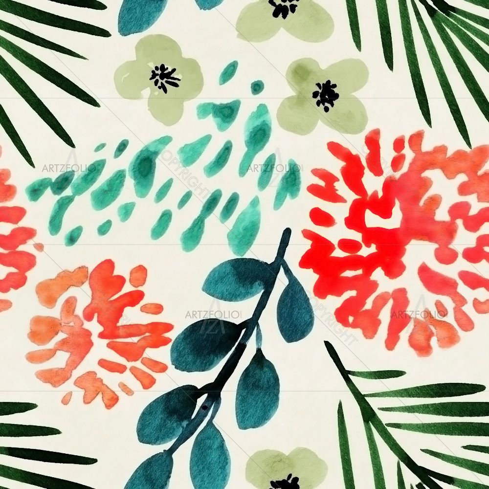 Watercolor Floral Pattern D44 — Botanical custom art by ArtzFolio