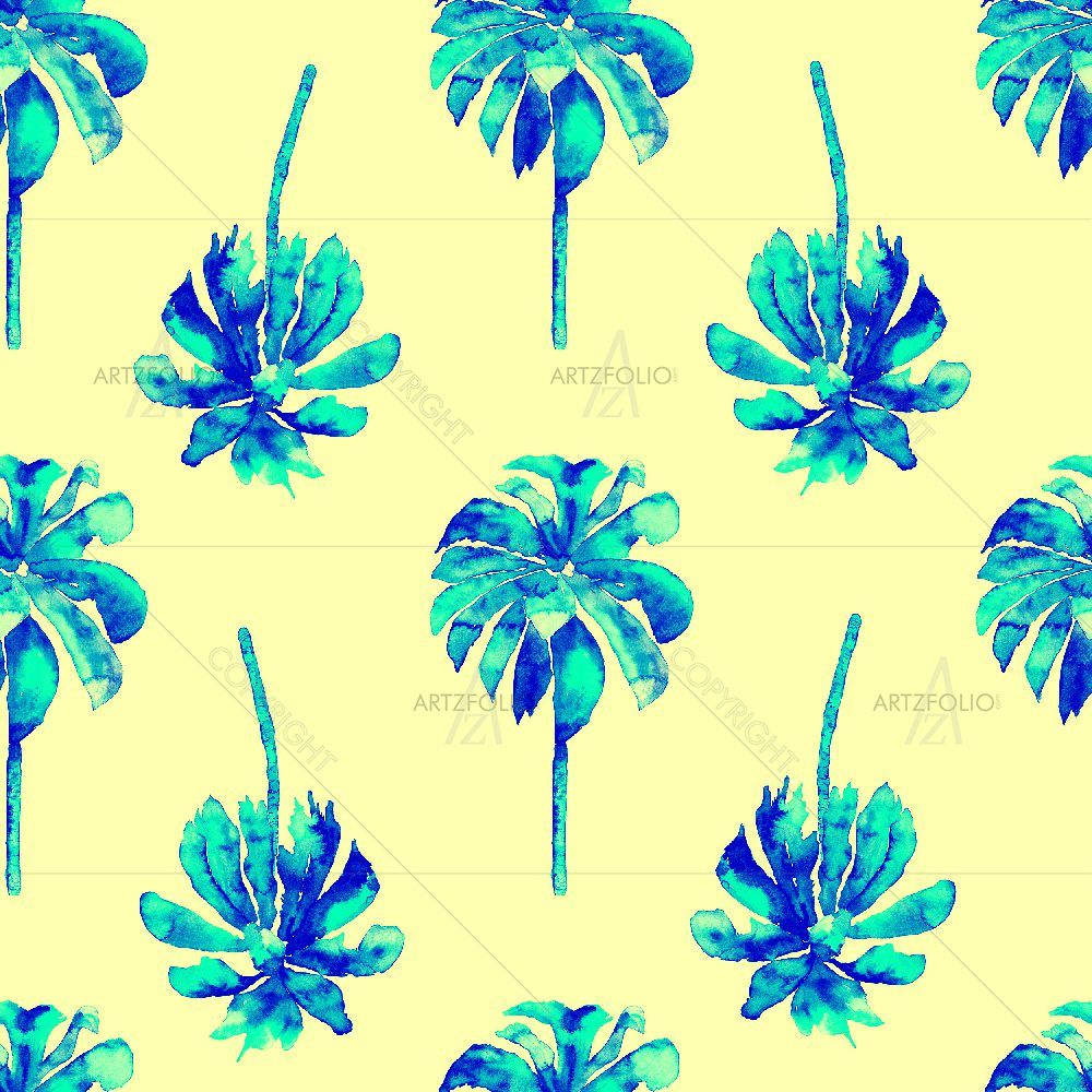 Watercolor Hawaiian Tropical Pattern — Botanical custom art by ArtzFolio
