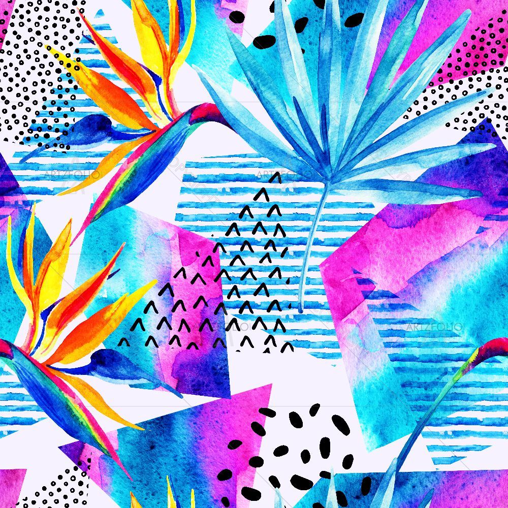 Watercolor Tropical Flowers D4 — custom-size art design 5016473