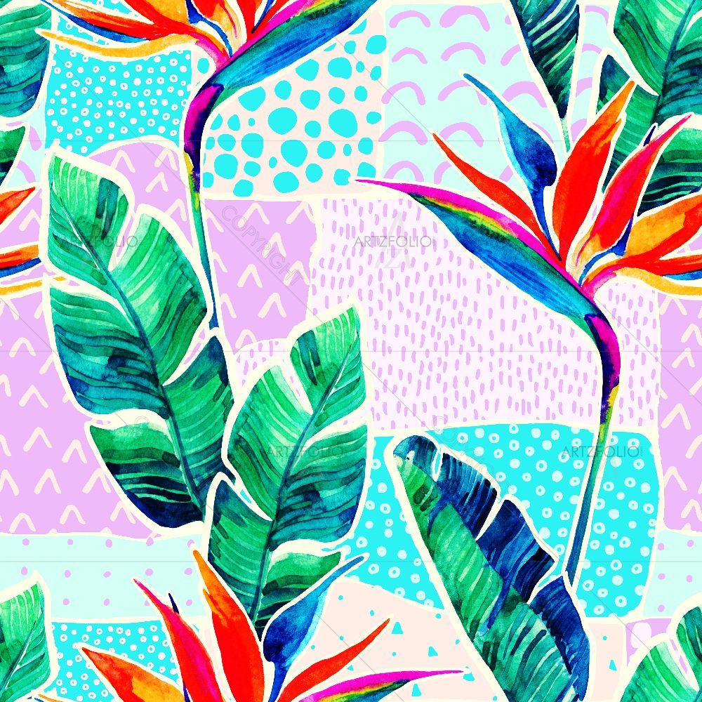 Watercolor Tropical Flowers D5 — custom-size art design 5016480