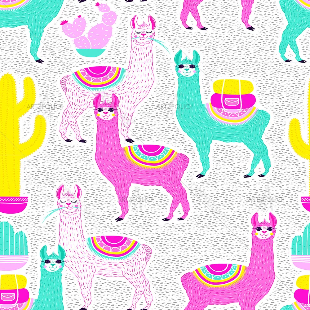 Llama and Cactus with Dots — Animals custom art by ArtzFolio