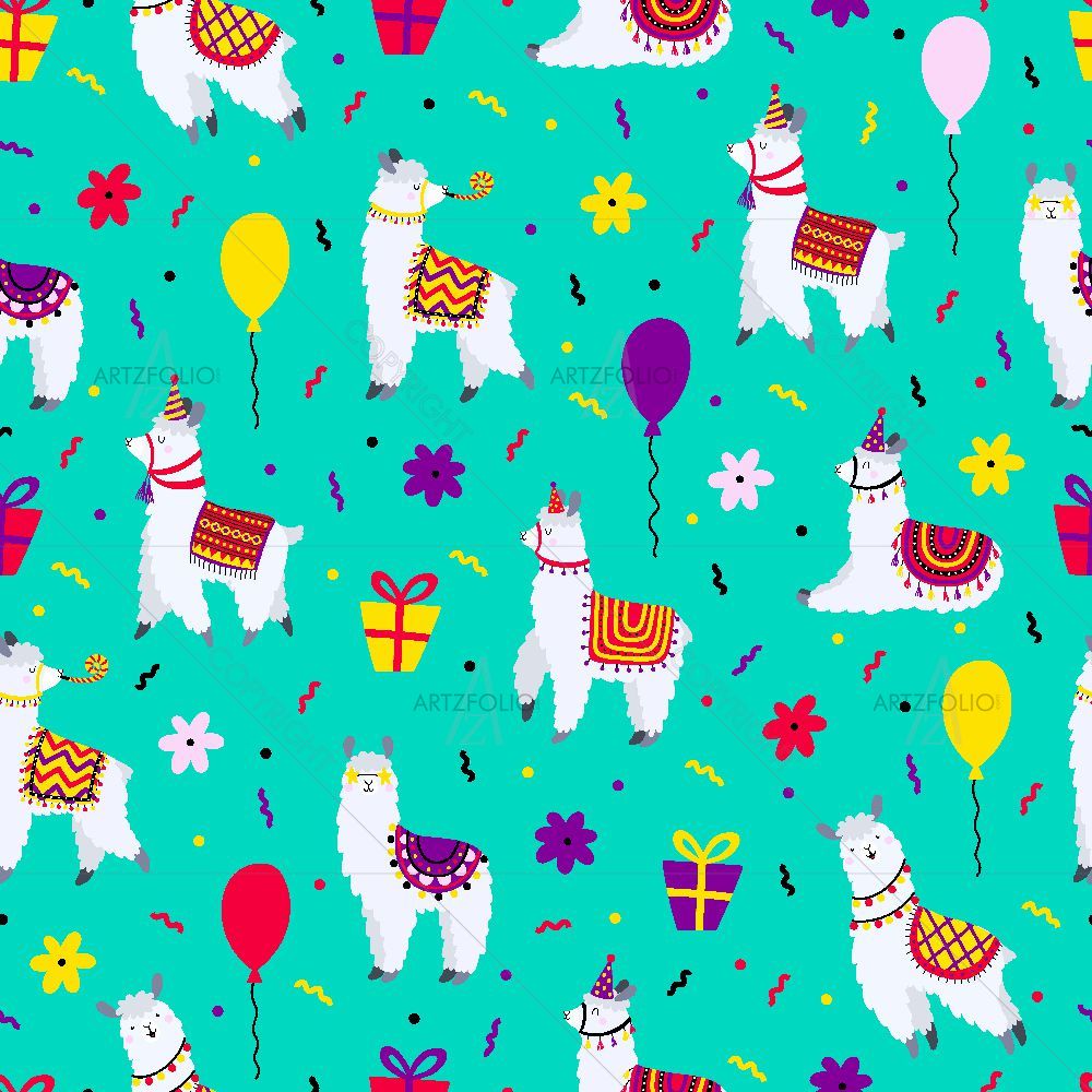 Lamas & Balloons — Botanical custom art by ArtzFolio