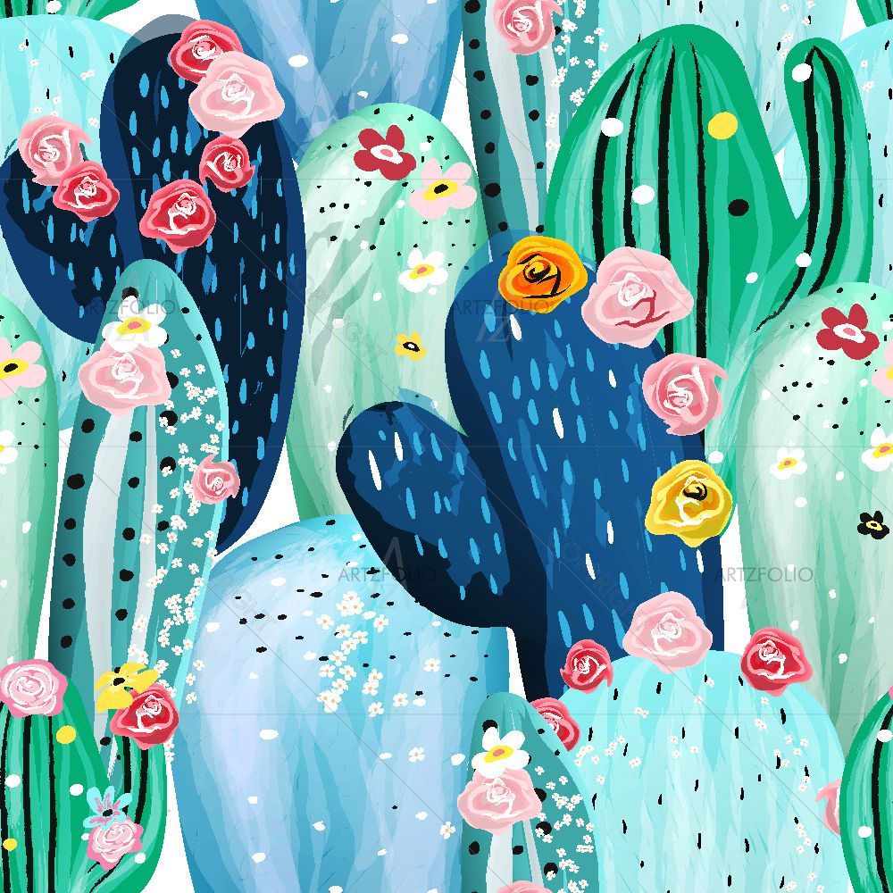 Pastel Vintage Cactuses — Botanical custom art by ArtzFolio