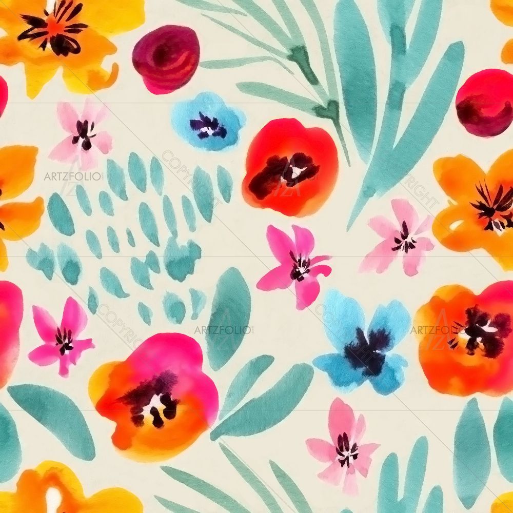 Watercolor Floral Pattern D45 — custom-size art design 5016551