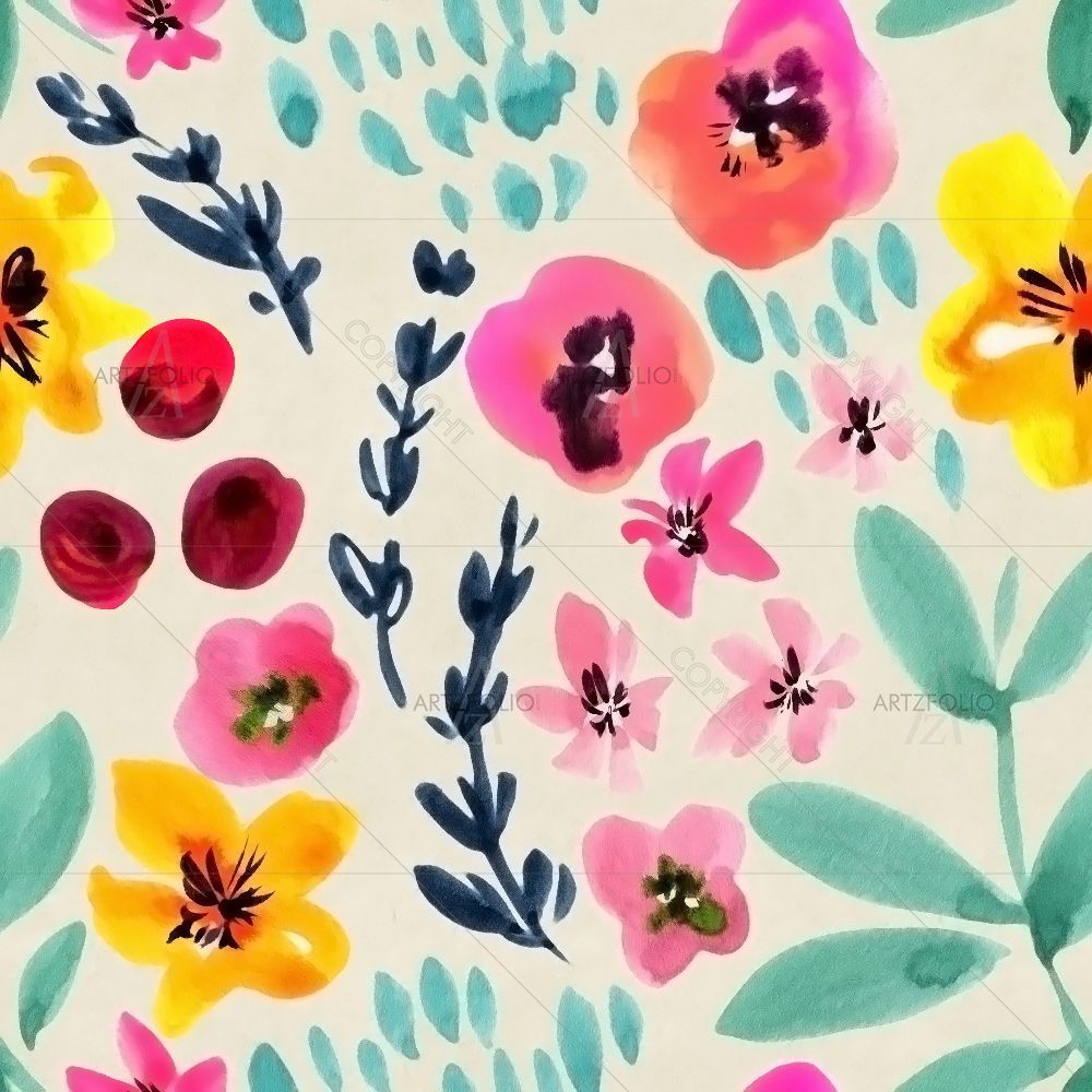 Watercolor Floral Pattern D46 — custom-size art design 5016552