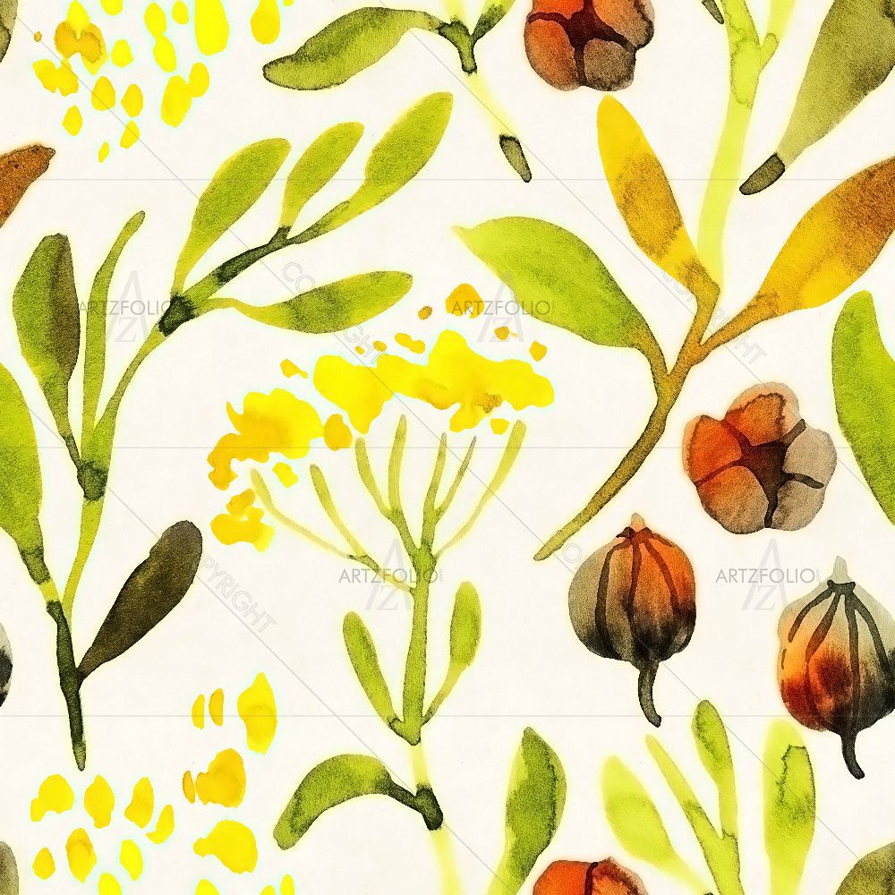 Watercolor Floral Pattern D47 — Botanical custom art by ArtzFolio