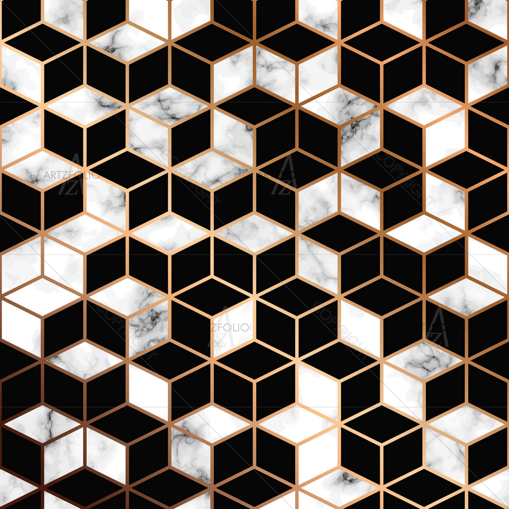 Golden Geometric Lines and Cubes — custom-size art design 5016595