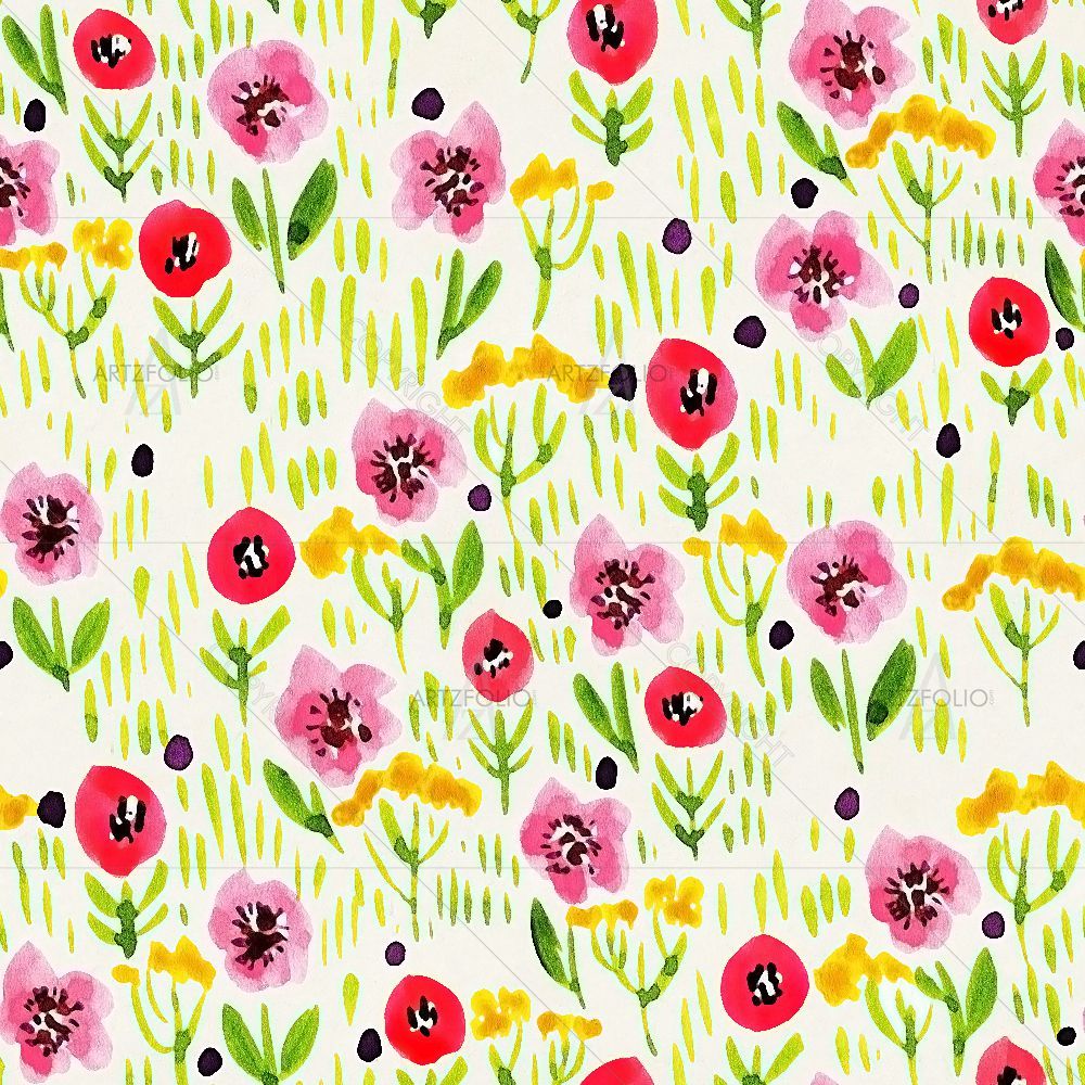 Watercolor Floral Pattern D50 — Botanical custom art by ArtzFolio