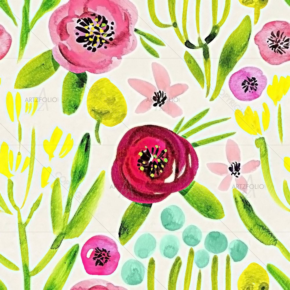 Watercolor Floral Pattern D52 — custom-size art design 5016694