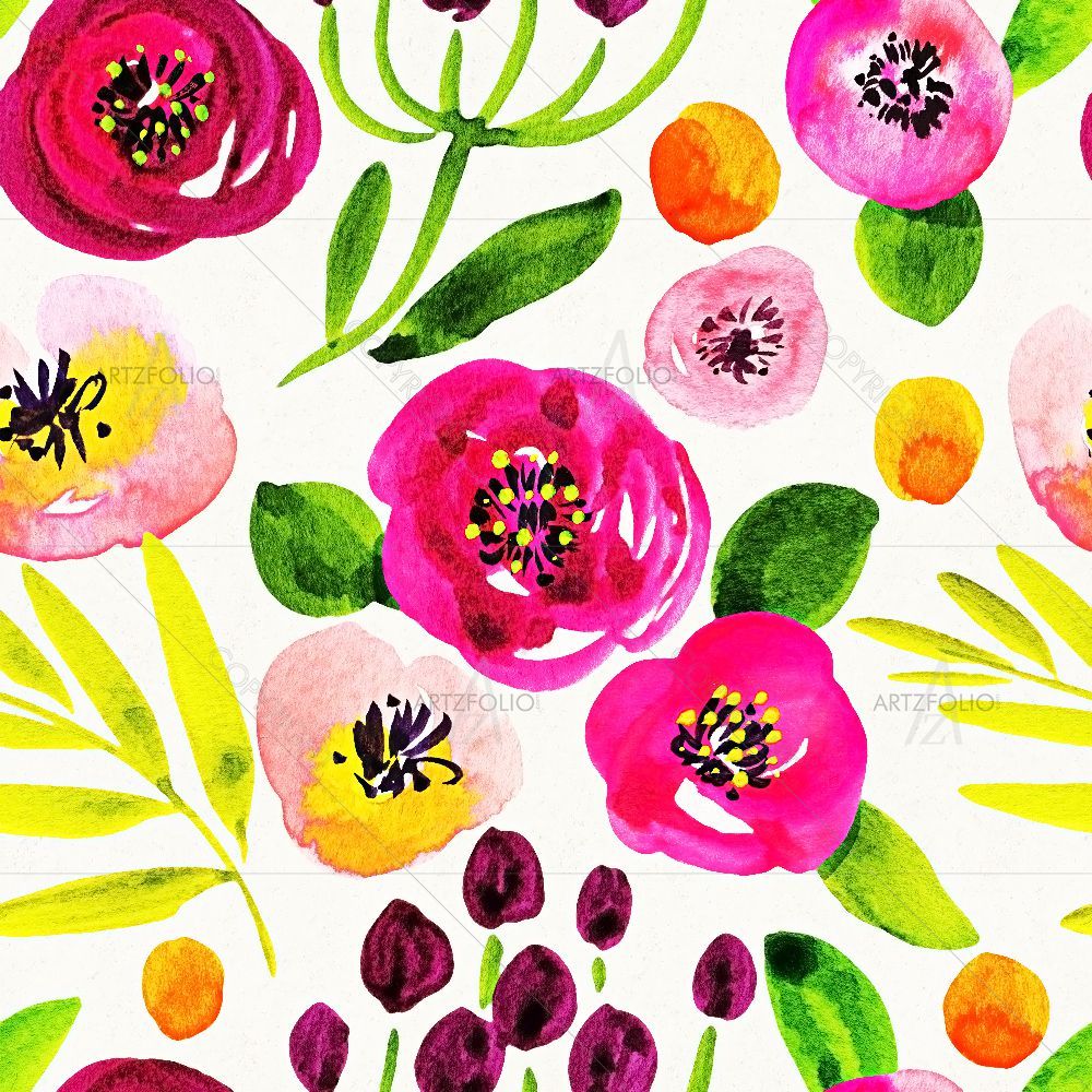 Watercolor Floral Pattern D53 — custom-size art design 5016695