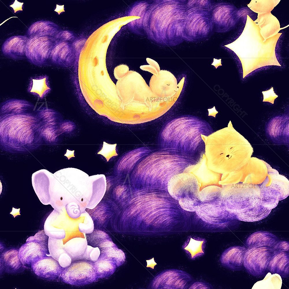 Baby Animals and Night Sky — custom-size art design 5016721