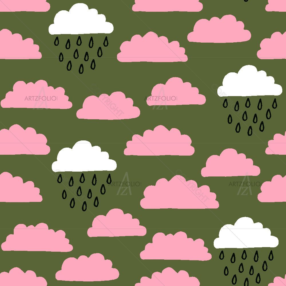 Hand-Drawn Clouds & Raindrops D1 — Abstract custom art by ArtzFolio