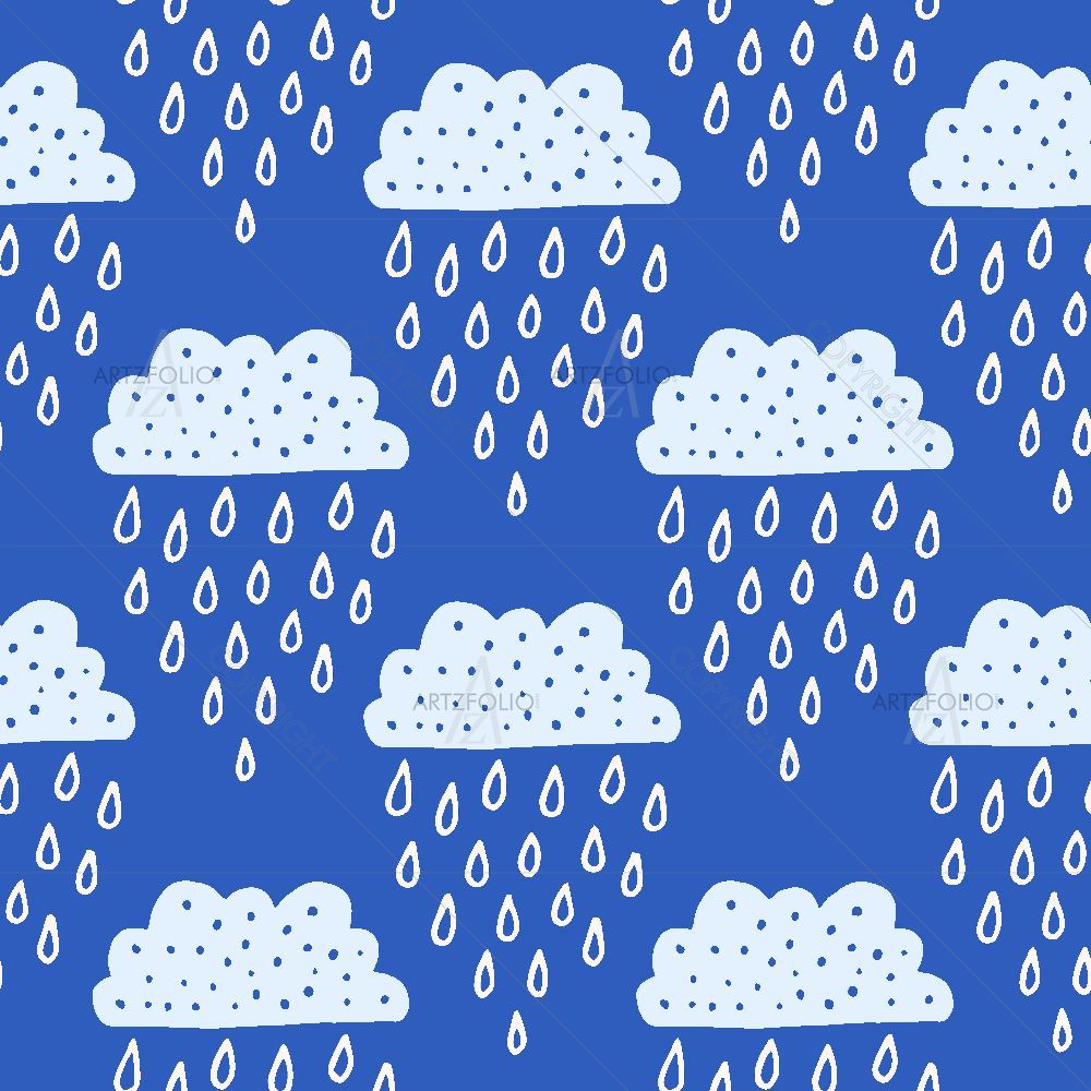 Hand-Drawn Clouds & Raindrops D2 — Abstract custom art by ArtzFolio