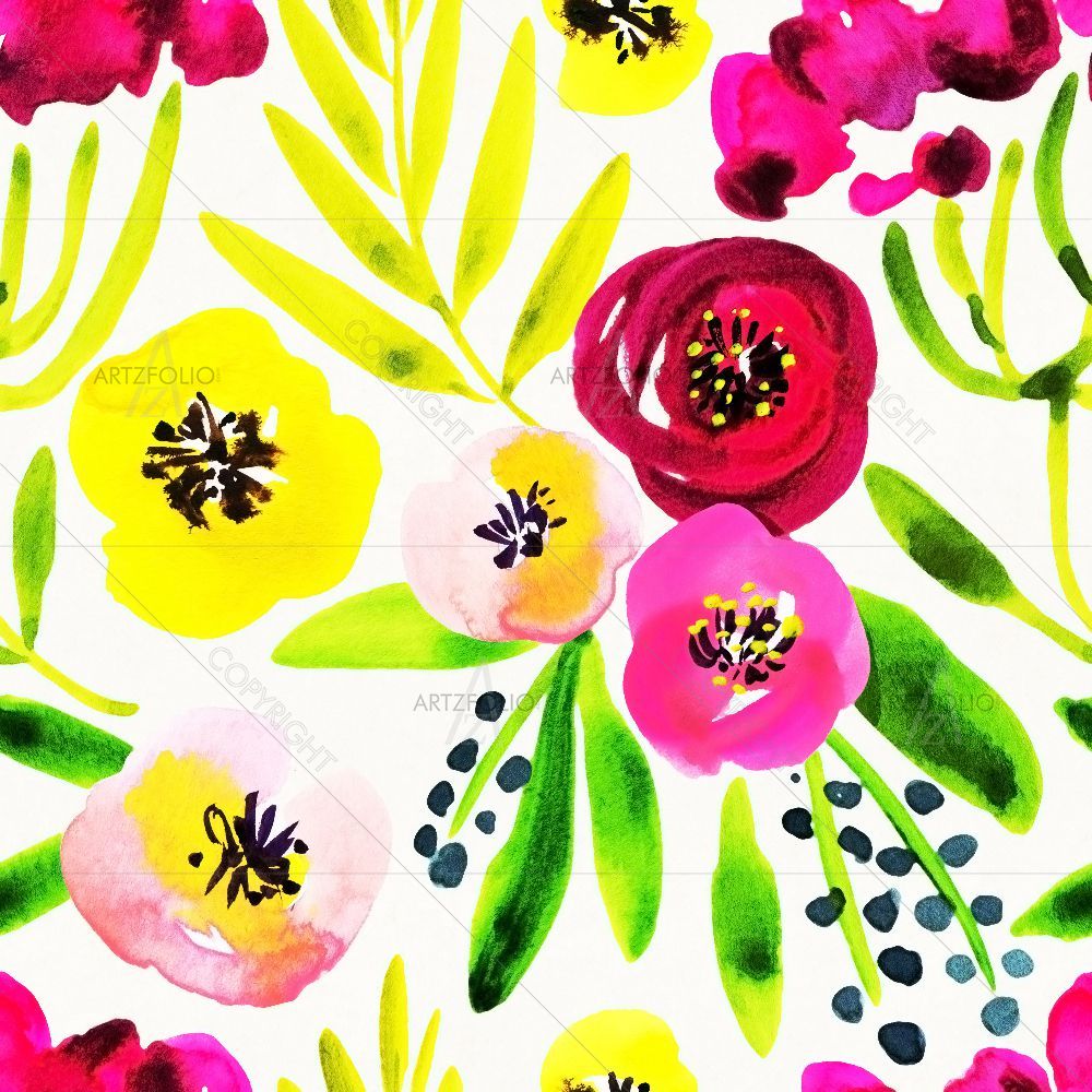 Watercolor Floral Pattern D54 — Botanical custom art by ArtzFolio