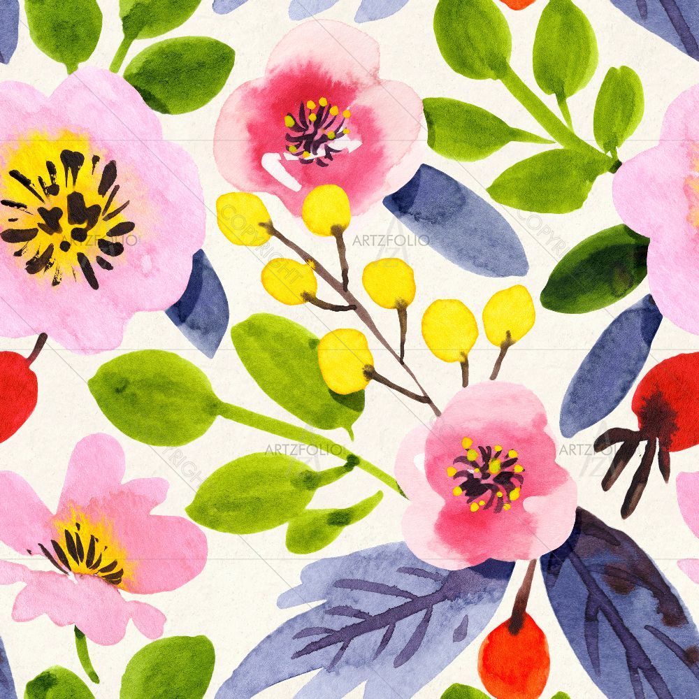 Watercolor Floral Pattern D58 — Botanical custom art by ArtzFolio