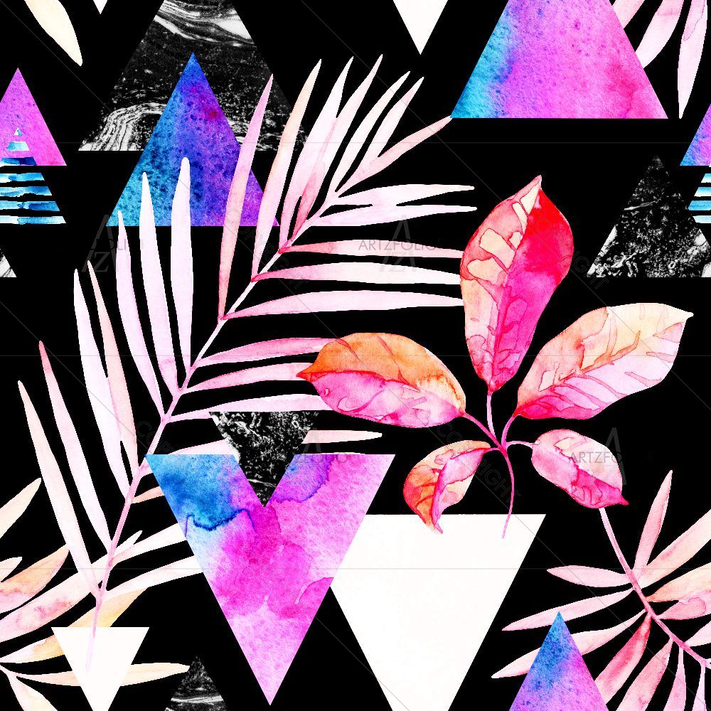 Summer Watercolor Tropical Leaves D2 — custom-size art design 5016788