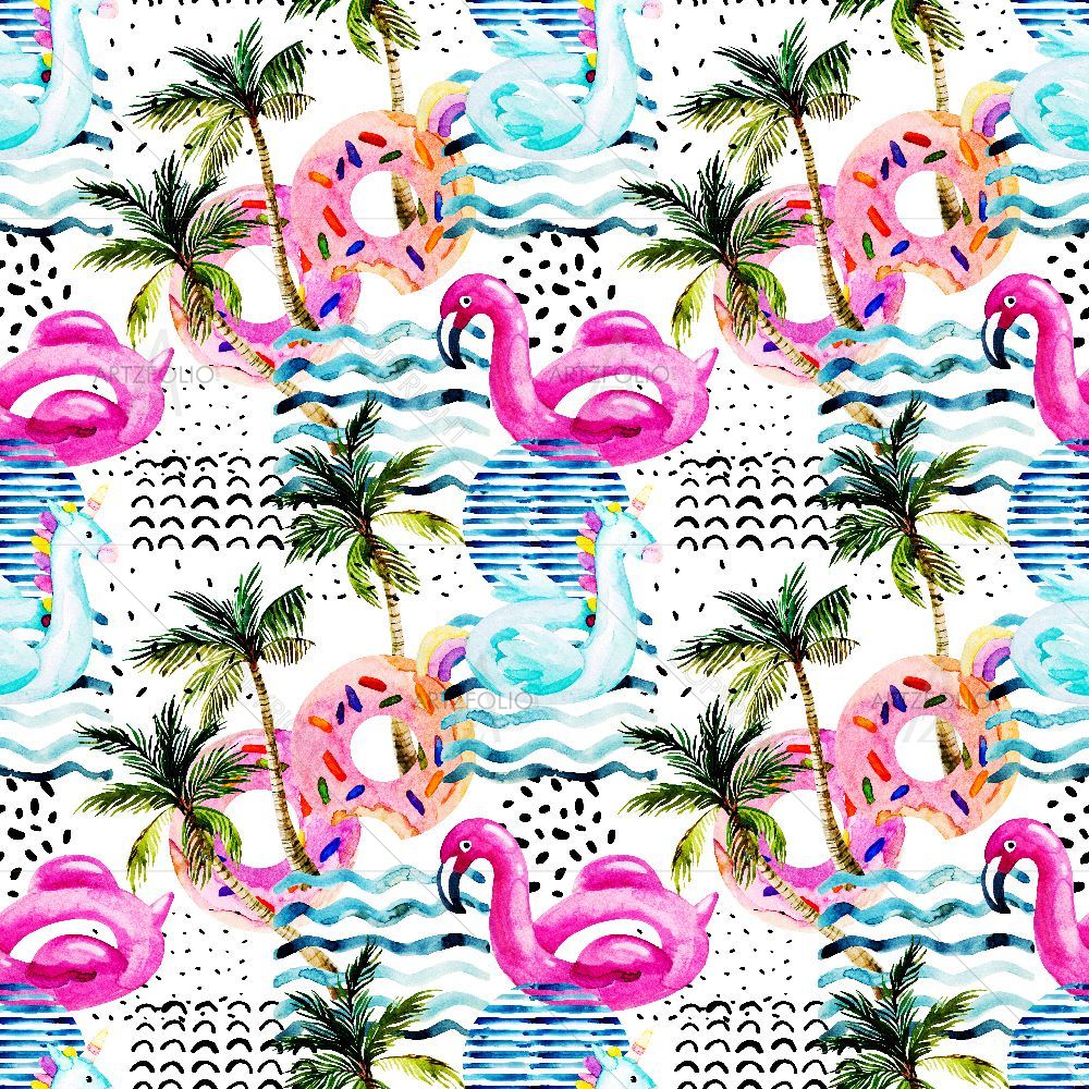 Cartoon Pool Floats, Palm Trees — Abstract custom art by ArtzFolio