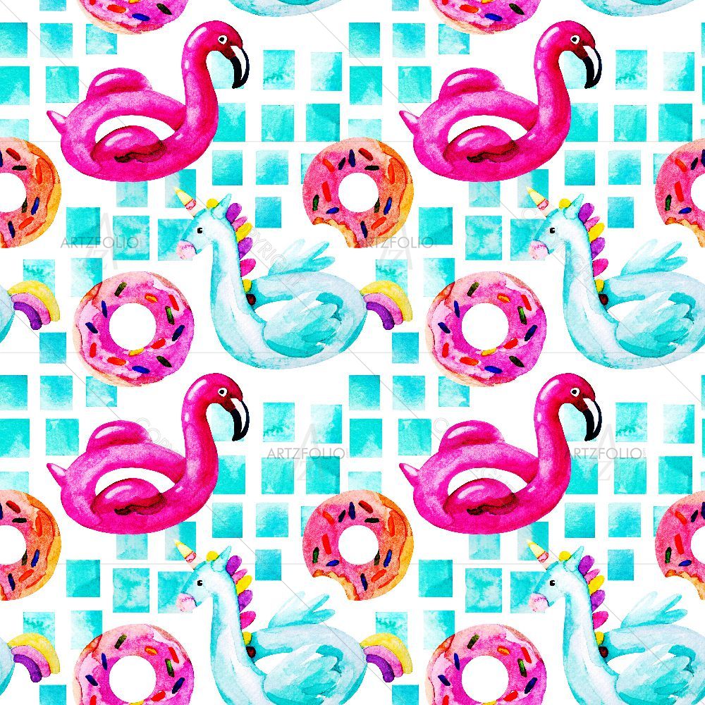 Cartoon Summer Pool Floats — Abstract custom art by ArtzFolio