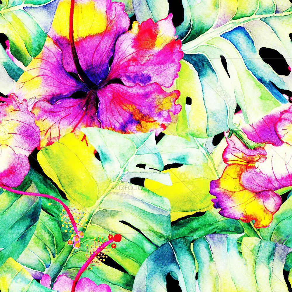 Palm and Hibiscus Plants — Botanical custom art by ArtzFolio