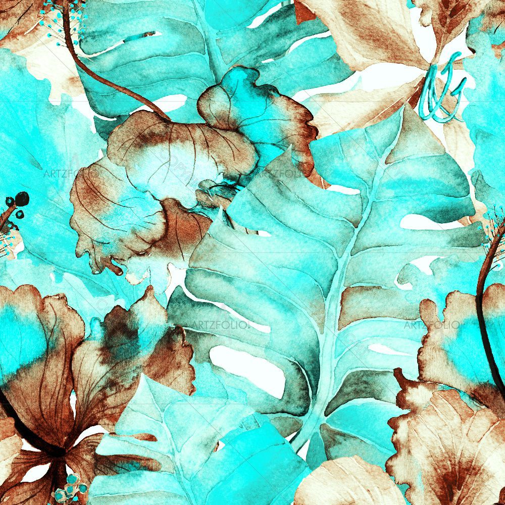 Hawaiian Watercolor Tropical Leaves — custom-size art design 5016822