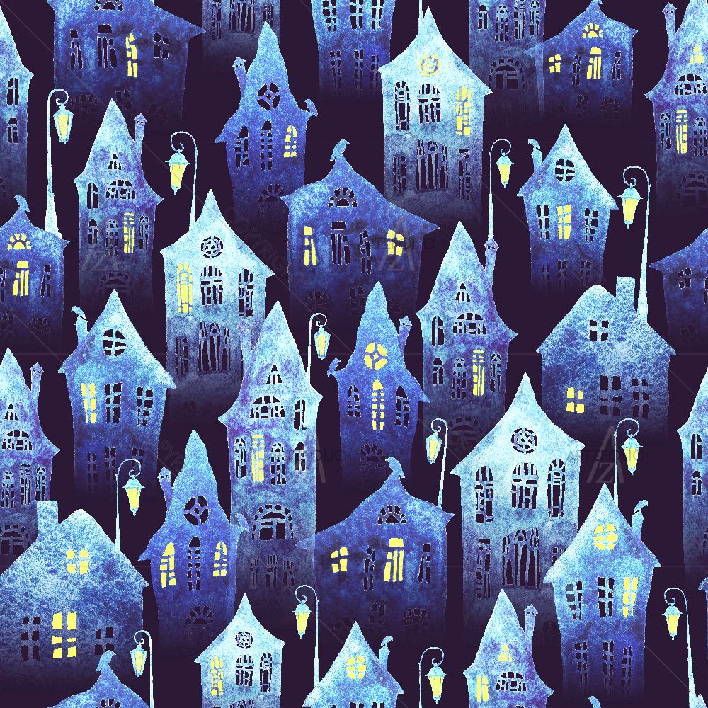 Crooked Houses with Lit Windows — Animated Cartoons custom art by ArtzFolio