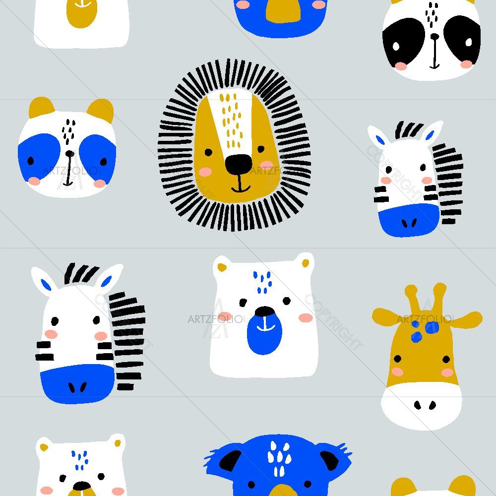 Funny Animals Faces Pattern — custom-size art design 5016844