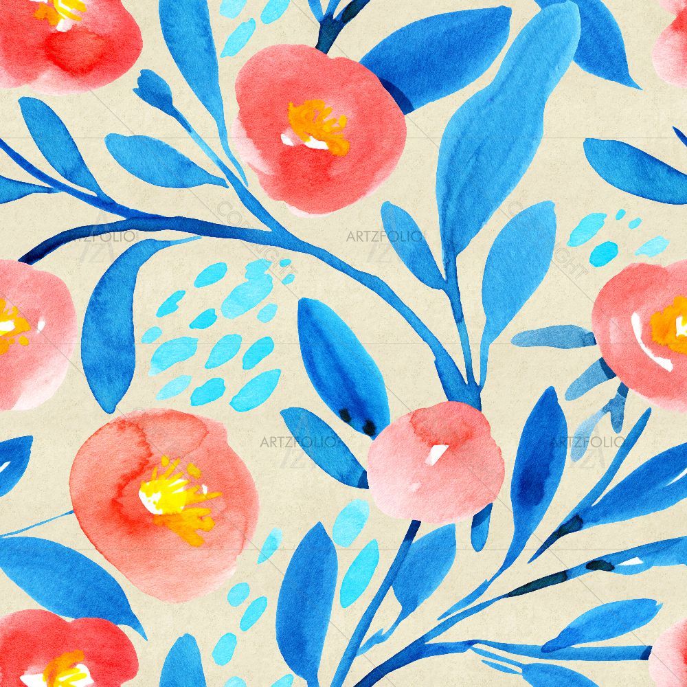 Watercolor Floral Pattern D63 — Botanical custom art by ArtzFolio