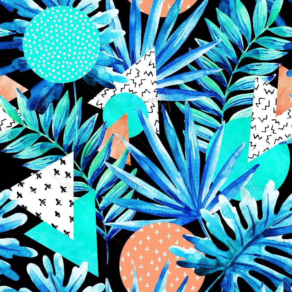 Watercolor Doodle Tropical Leaves — custom-size art design 5016886