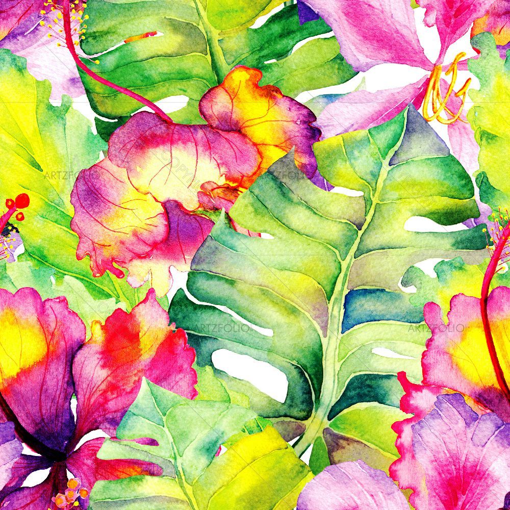 Watercolor Floral Pattern D66 — Botanical custom art by ArtzFolio