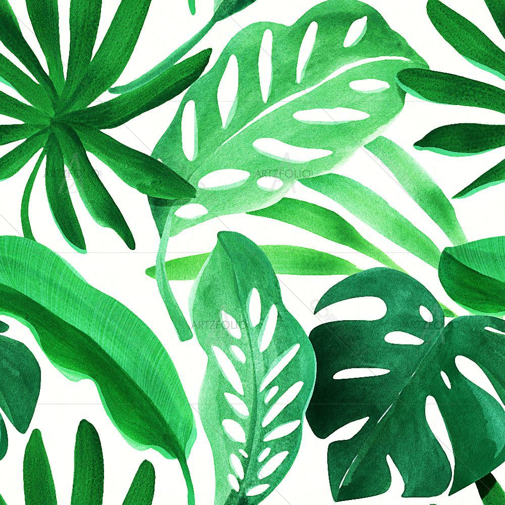 Watercolor Tropical Leaves D3 — custom-size art design 5016896