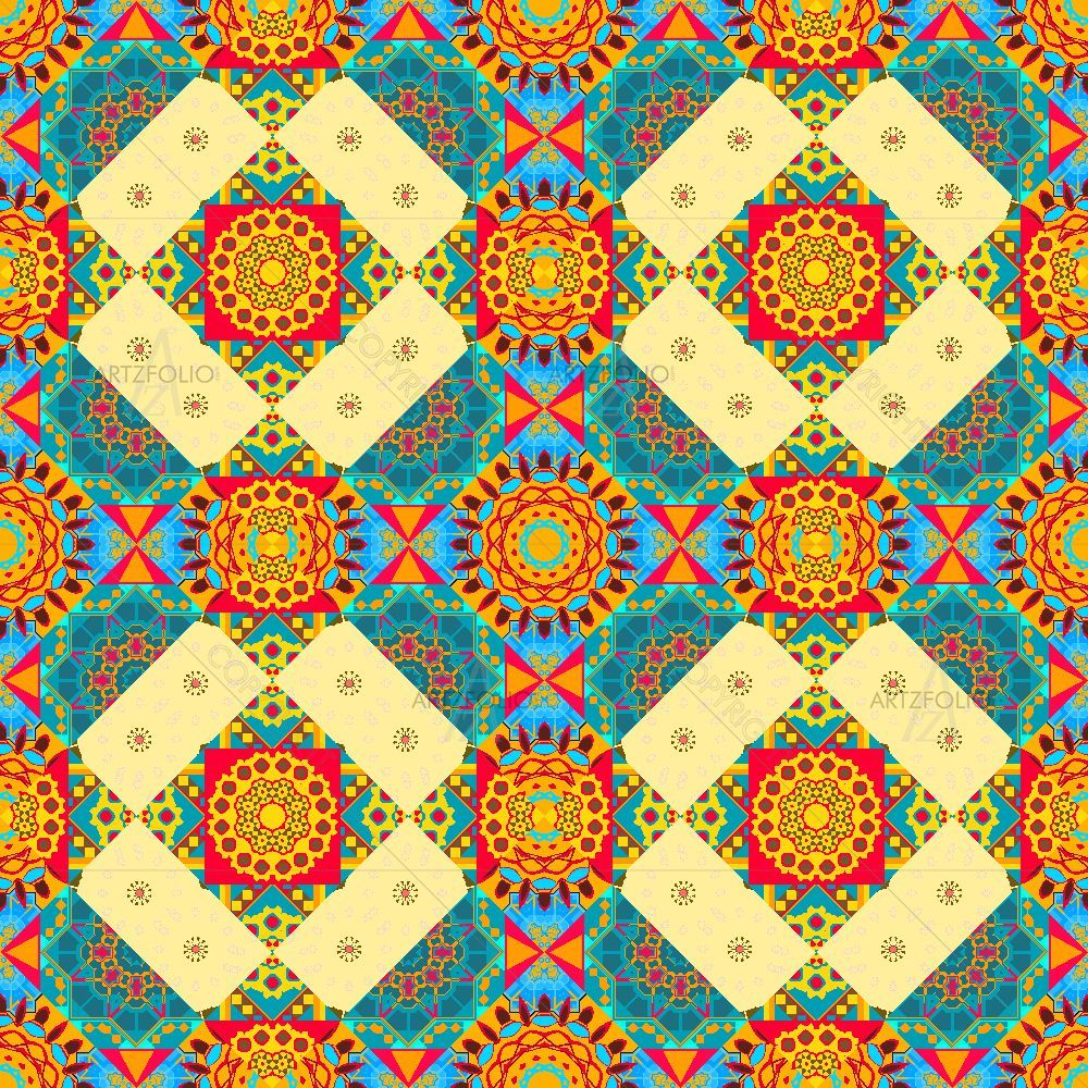 Ethnic Blue Beige Yellow — custom-size art design 5016937